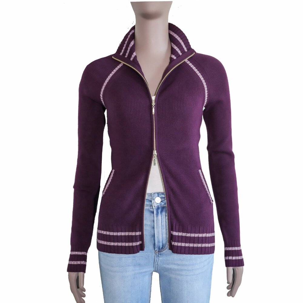 Vintage‎ y2k Cache Silk Striped Purple Track Suit Jacket Casual Athlesiure Small